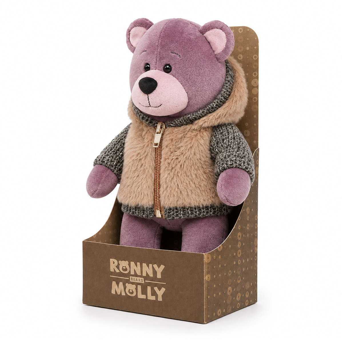 Игрушка Мягконабивная, Мишка Ронни в Меховом Худи, 21 см, в Коробке (RM-R021-21) — фото 2